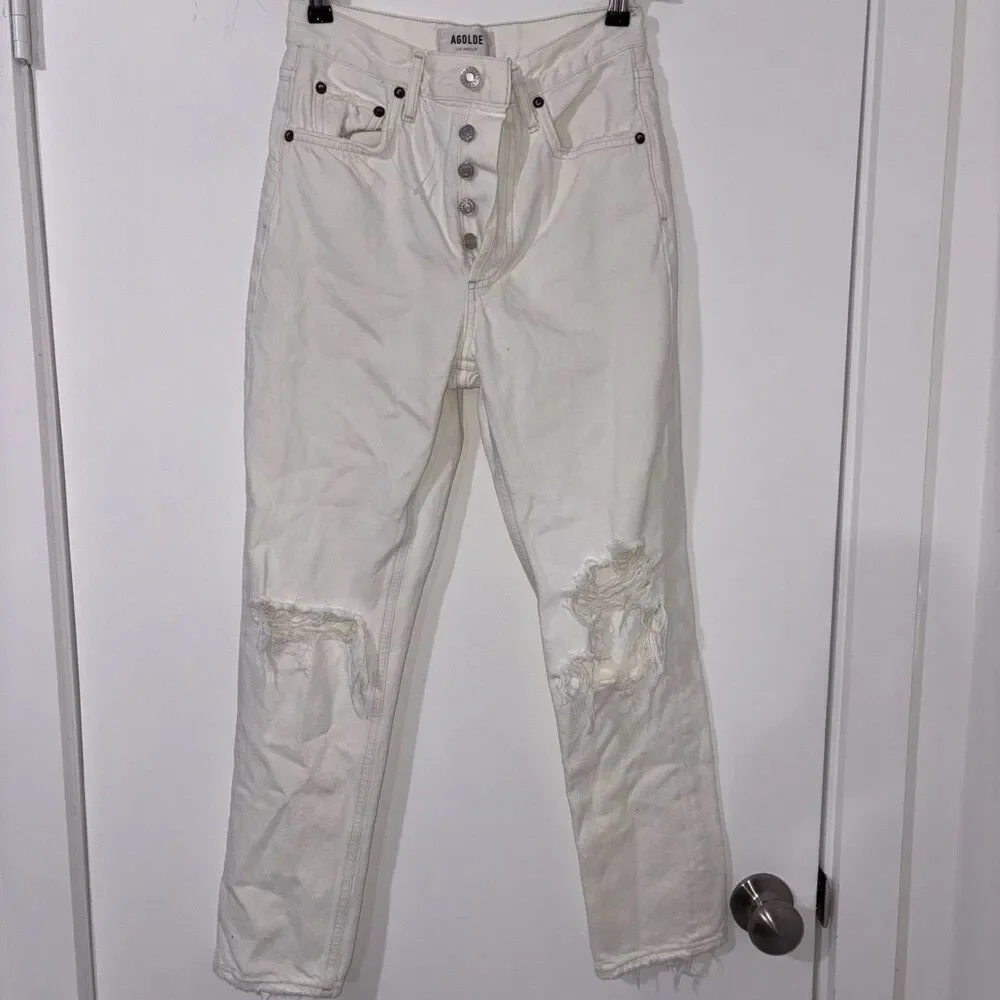 AGOLDE Jeans Women's 24 Riley High Rise‎ Straight Crop White REVOLVE NEW